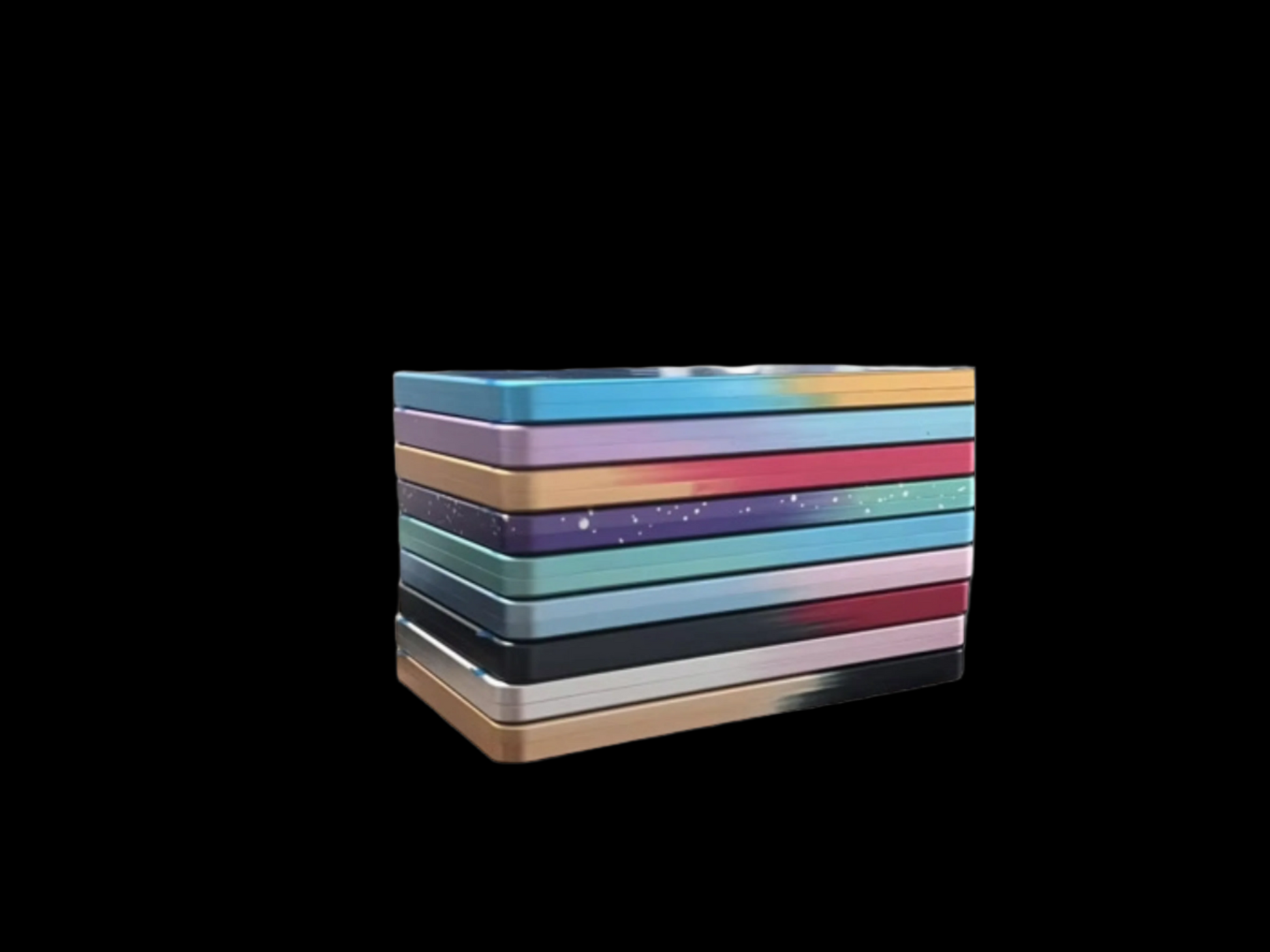 Stack of colorful striped boxes on a white background